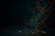© Andbiz - Intertwining network cables in a chaotic dark space. Space for text.