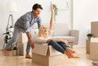 © Prostock-studio - Moving New Apartment. Husband Having Fun Riding His Wife In Carton Box During Relocation