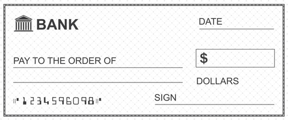 Wall Mural - bank check, vector blank money cheque, checkbook template with guilloche pattern and fields. currenc