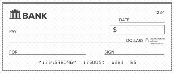 Wall Mural - bank check, vector blank money cheque, checkbook template with guilloche pattern and fields. currenc