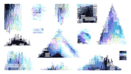 Wall Mural - set of abstract glitch elements with digital distorted lines and pixels. modern background distortio