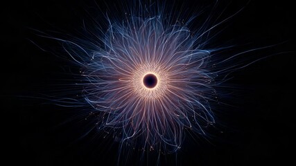Wall Mural - abstract energy flow radiating from a central sphere in a dark background for futuristic digital art