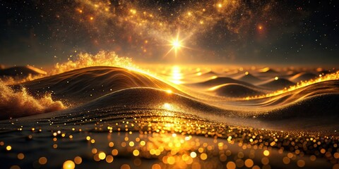 Wall Mural - golden sands under a starry sky a dreamlike seascape of sparkling waves and celestial dust