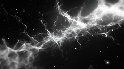 Wall Mural - expanding network of white particles and lines creating a digital futuristic design on black backgro