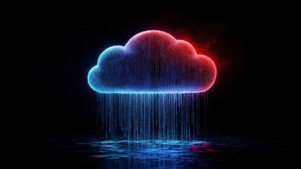 Wall Mural - digital cloud icon with glowing binary code and digital rain symbolizing data storage and connectivi