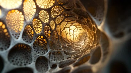 Wall Mural - abstract organic structure with glowing warm light shining through intricate porous honeycomb patter