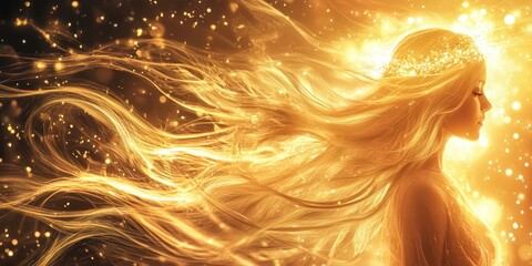 Wall Mural - feminine being with a crown of light and flowing hair