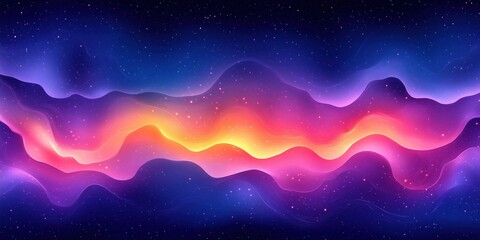 Wall Mural - A colorful, abstract space scene with purple and blue waves and stars