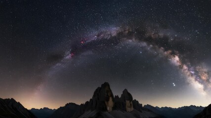 Wall Mural - Milky Way Galaxy Over Jagged Mountain Peaks in Night Sky Serene Astronomical Landscape
