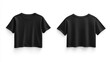 © Cipunk. 99 - Front and back view of a plain black cropped t-shirt isolated on white background.