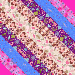 Wall Mural - patchwork pattern of ornamental diagonal stripes. beautiful print for bandanna, pillow, napkin, blan
