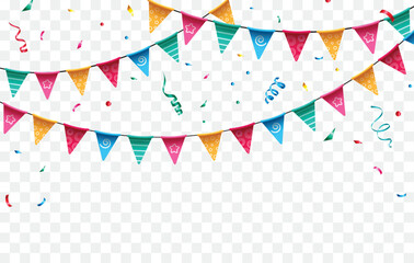 Wall Mural - birthday invitation card clipart background. birthday template with colorful pennants, banner and co