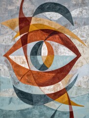 Aufkleber - Layered Abstract Shapes Create an Eye Design on a Neutral Background With Clear Upper Half, Reflecting Modern Artistic Expression