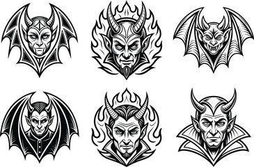 six striking devil head designs perfect for branding logos tattoos and gothic themed projects offeri