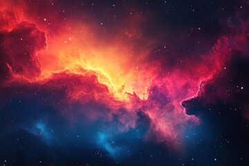 Wall Mural - vibrant interstellar nebula showcasing fiery oranges and cool blues in a cosmic expanse, vibrant int