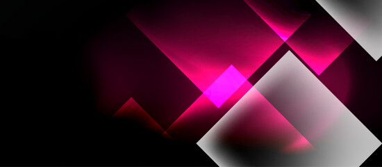 Poster - Abstract geometric shapes, pink hues, dark background. Minimalist design, modern aesthetic, bright accents, layered composition.