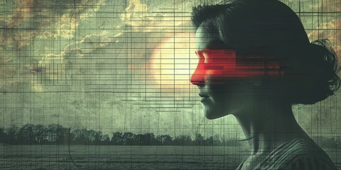 Wall Mural - Abstract 1980s trendy collage design with female portrait. Generative ai Minimalistic Photo 