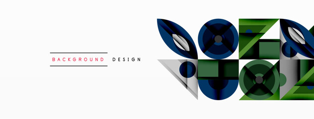 Aufkleber - Abstract geometric shapes overlap, creating dynamic visual effect. Blue, green, white dominate composition. Minimalist design suitable background.