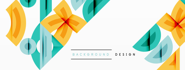 Poster - Abstract floral design. Geometric shapes overlap, creating vibrant patterns. Light background enhances colorful elements. Modern aesthetic.