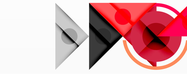 Aufkleber - Abstract geometric shapes overlap, creating dynamic composition. Red, gray, white colors dominate design. Modern, minimalist aesthetic.