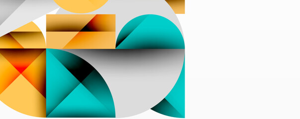 Aufkleber - Abstract geometric shapes overlap, creating dynamic composition. Colors include teal, orange, white, gray. Modern design elements present.