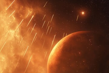 Wall Mural - experience the vibrant visuals of mars surrounded by a celestial galaxy and cosmic phenomena, mars p