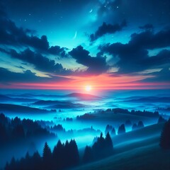 Wall Mural - cerulean dawn the sun rises