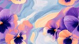 Abstract digital art of pansies over lavender and mint stripes, swirling shapes, playful energy, vibrant texture. Created Using: digital painting, abstract expressionism, pastel palette,