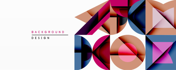 Fototapete - Abstract geometric pattern. Vivid colors create dynamic composition. Shapes overlap, forming modern design. Clean lines, minimalist aesthetic. Ideal backdrop for projects.