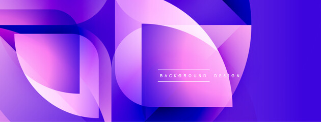 Fototapete - Abstract purple design features overlapping geometric shapes. Gradient colors create dynamic visual effect. Modern, stylish background.