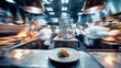© Curioso.Photography - Professional chefs working in a fast-paced restaurant kitchen with plated dishes in foreground.