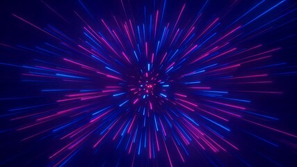 Wall Mural - Abstract Pink and blue neon rays converging to a point, resembling speed or travel through space