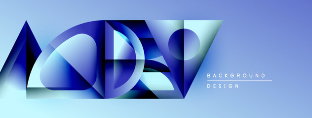 Aufkleber - Abstract geometric shapes, blue gradients, modern design. Minimalist composition creates dynamic visual effect. Background elements suggest depth.