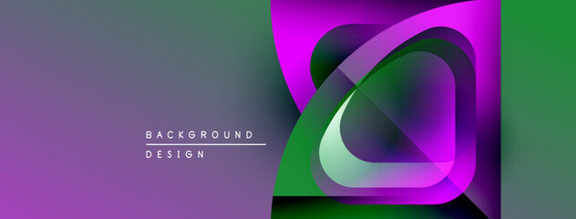 Poster - Abstract geometric shapes overlap, creating vibrant color gradients. Purple, green, pink hues dominate design. Modern aesthetic.
