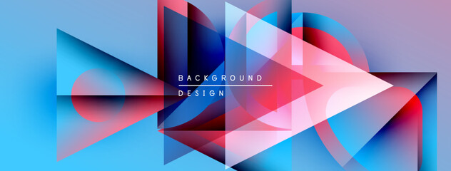 Poster - Abstract geometric shapes, vibrant colors, dynamic composition. Blue gradients dominate, with red accents creating visual interest. Modern design elements present.