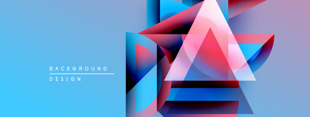 Poster - Abstract geometric shapes overlap, creating vibrant blue, pink gradients. Modern design element for backgrounds, presentations.