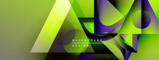 Poster - Abstract geometric composition. Overlapping shapes create dynamic visual effect. Gradient colors, modern design elements present.