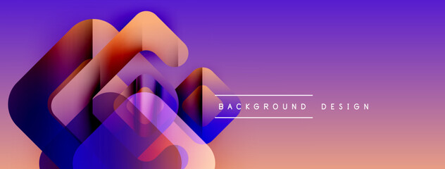 Leinwandbilder - Abstract geometric shapes overlap, creating vibrant gradient effect. Purple, orange hues dominate composition. Modern design element.