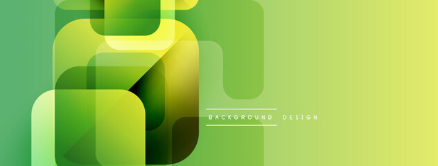 Fototapete - Abstract geometric shapes overlap, creating vibrant green gradient background. Modern design suggests freshness, innovation.