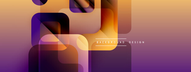 Fototapete - Abstract geometric shapes overlap, creating vibrant gradient effect. Warm colors dominate, transitioning from orange to purple. Modern design element.