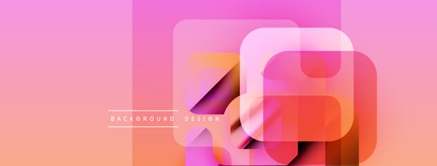 Fototapete - Abstract geometric shapes overlap. Gradient colors blend from orange to pink. Minimalist design with text background design. Modern visual element.