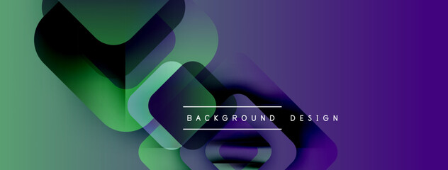 Poster - Abstract geometric shapes overlap, creating vibrant gradients. Purple, green hues dominate design, modern aesthetic.