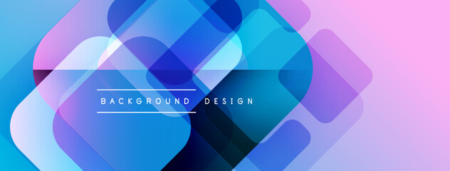 Fototapete - Abstract geometric shapes overlap, creating vibrant blue, purple gradients. Modern design elements suggest digital art, background texture.