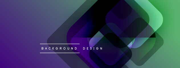 Leinwandbilder - Abstract geometric shapes overlap, creating vibrant purple, green gradient. Modern design suitable for backgrounds, presentations.