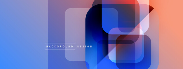 Poster - Abstract geometric shapes overlap, creating vibrant blue, purple, pink gradient. Modern design suitable for backgrounds, presentations.