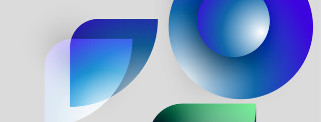 Fototapete - Abstract shapes overlap, creating vibrant blue, green gradients. Modern design suggests technology, innovation, digital concepts. Clean aesthetic.