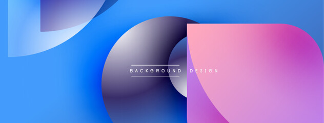Fototapete - Abstract shapes overlap, creating vibrant blue, purple gradients. Modern design elements suggest dynamic visual experience.