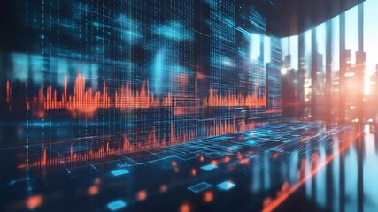 Abstract Data Visualization: Glowing Lines and Cityscape Background Video