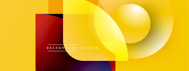 Fototapete - Abstract geometric shapes, vibrant yellow background, modern design elements. Overlapping layers create dynamic visual effect.