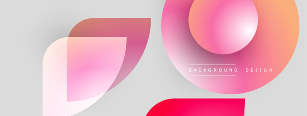 Fototapete - Abstract shapes overlap, creating vibrant gradient effect. Soft pinks, reds blend with light gray backdrop. Modern design element.